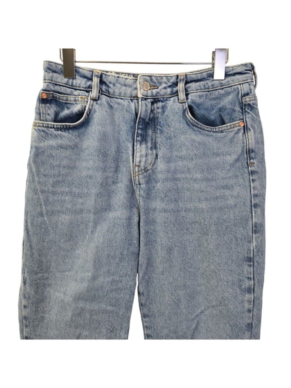 Zara Straight Leg High Rise Raw Hem Jeans Size 8 - Picture 4 of 7